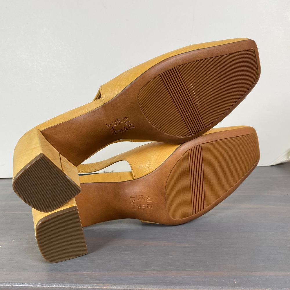 Naturalizer Keeley Slingback Block Heels Women Size 8W Yellow Leather Square Toe - Picture 8 of 11